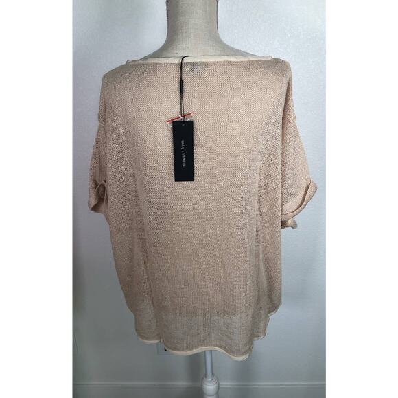 Uniq Beige Crochet Roll Tab Oversized Short Sleeve Sweater - M - Picture 4 of 5